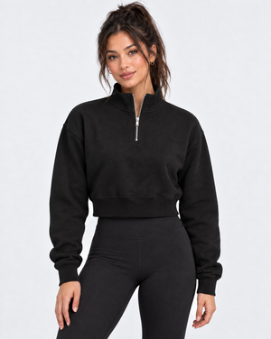 Script Cropped Zip Pullover